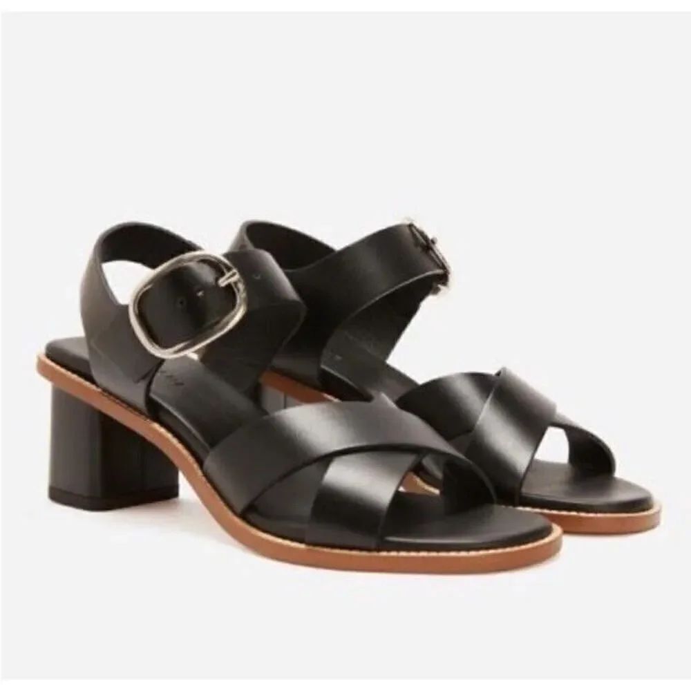NEW EVERLANE The Italian Leather Buckle Heel Black Adjustable 9
